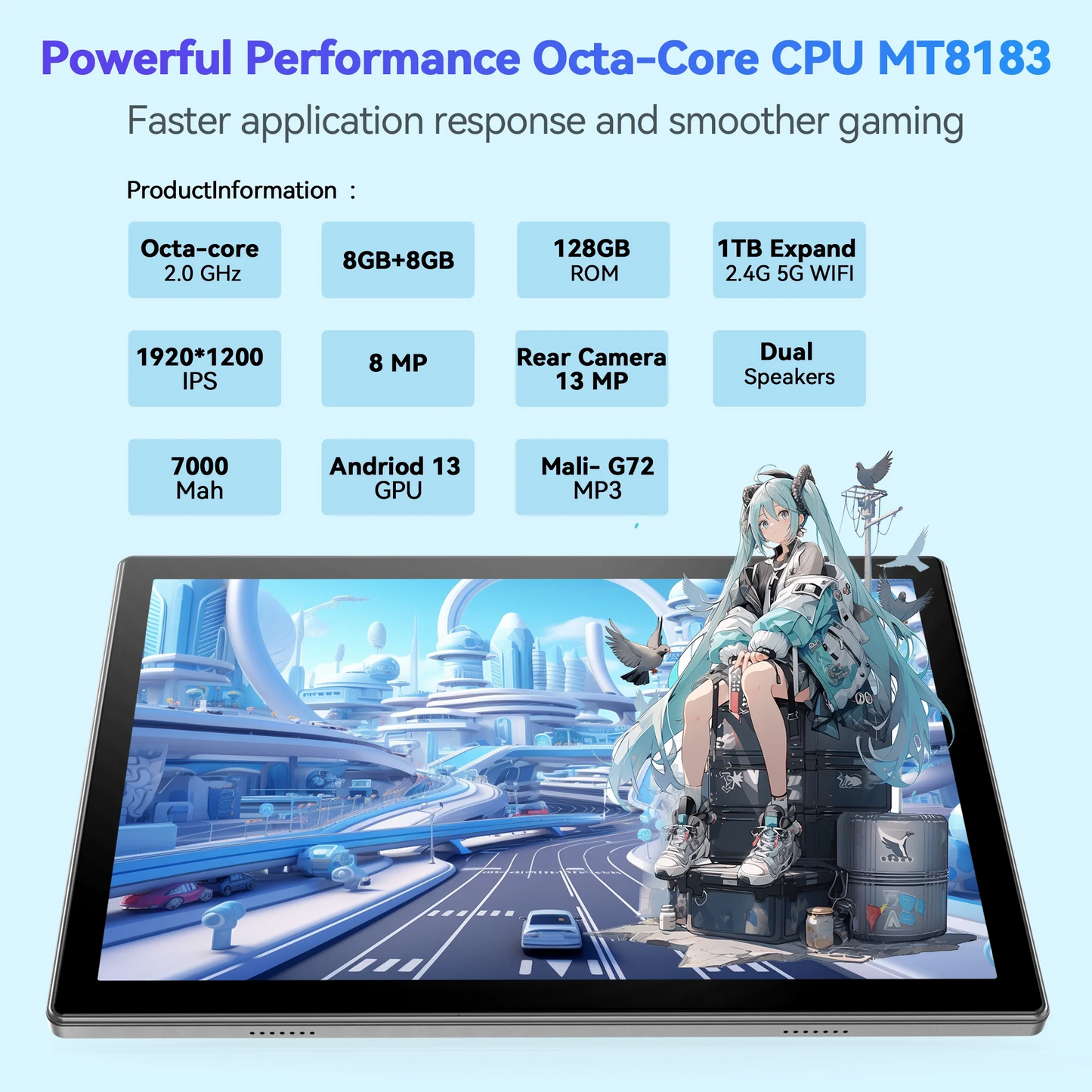 Suminoc 10.1 Tablet with Keyboard Android 13 16gb 128gb Octa Core MTK8183 GPS 5G Wifi Bluetooth 5.0