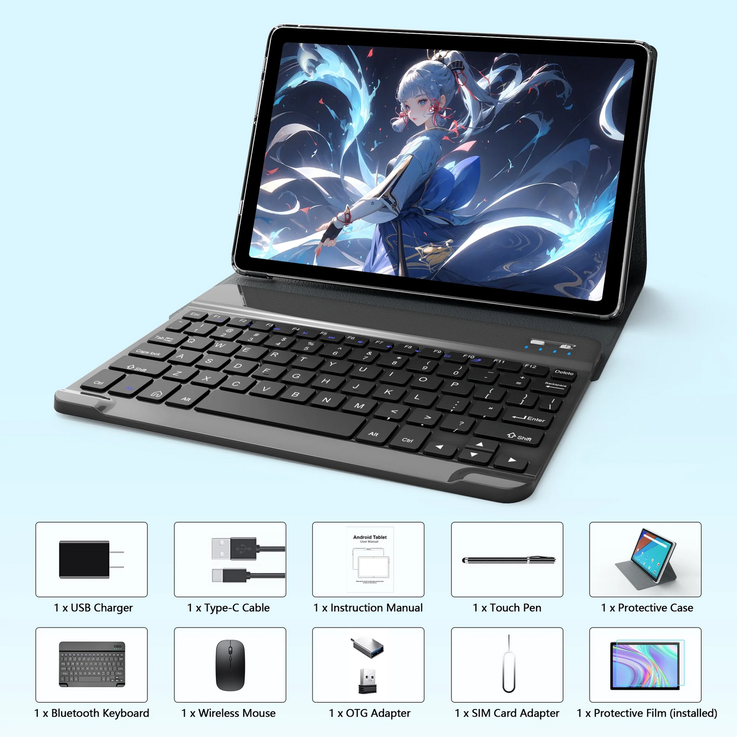 Suminoc 10.1 Tablet with Keyboard Android 13 16gb 128gb Octa Core MTK8183 GPS 5G Wifi Bluetooth 5.0