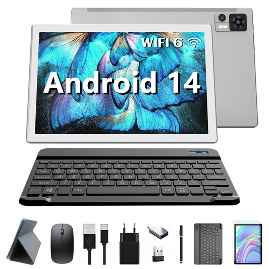 2 in 1 tablet with keyboard Case Mouse Stylus Pen, Android 14 tablet 10.1 inch, 6000mah Battery 8GB+128GB, Octa-Core Processor Work tablet, GPS Dual WIFI(Black)