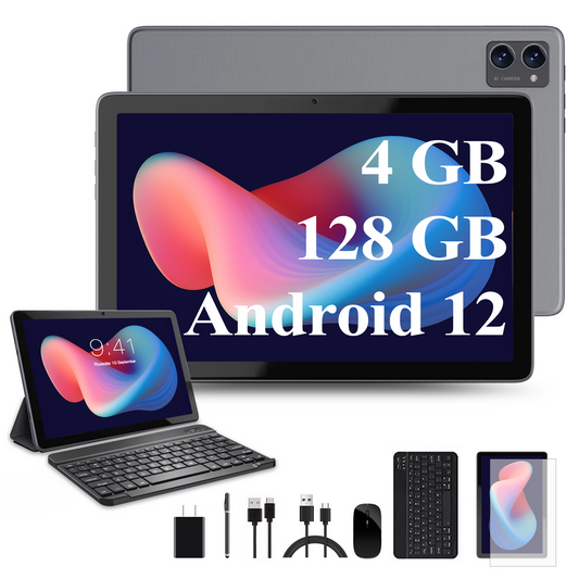 Suminoc 2 In 1 10.1" Tablet Android 12 Tablet 5G Wifi Tablet with Keyboard Octa-Core 4GB Ram 128GB ROM/1TB Expand 1280x800 HD Screen Bluetooth 5.0 Gray