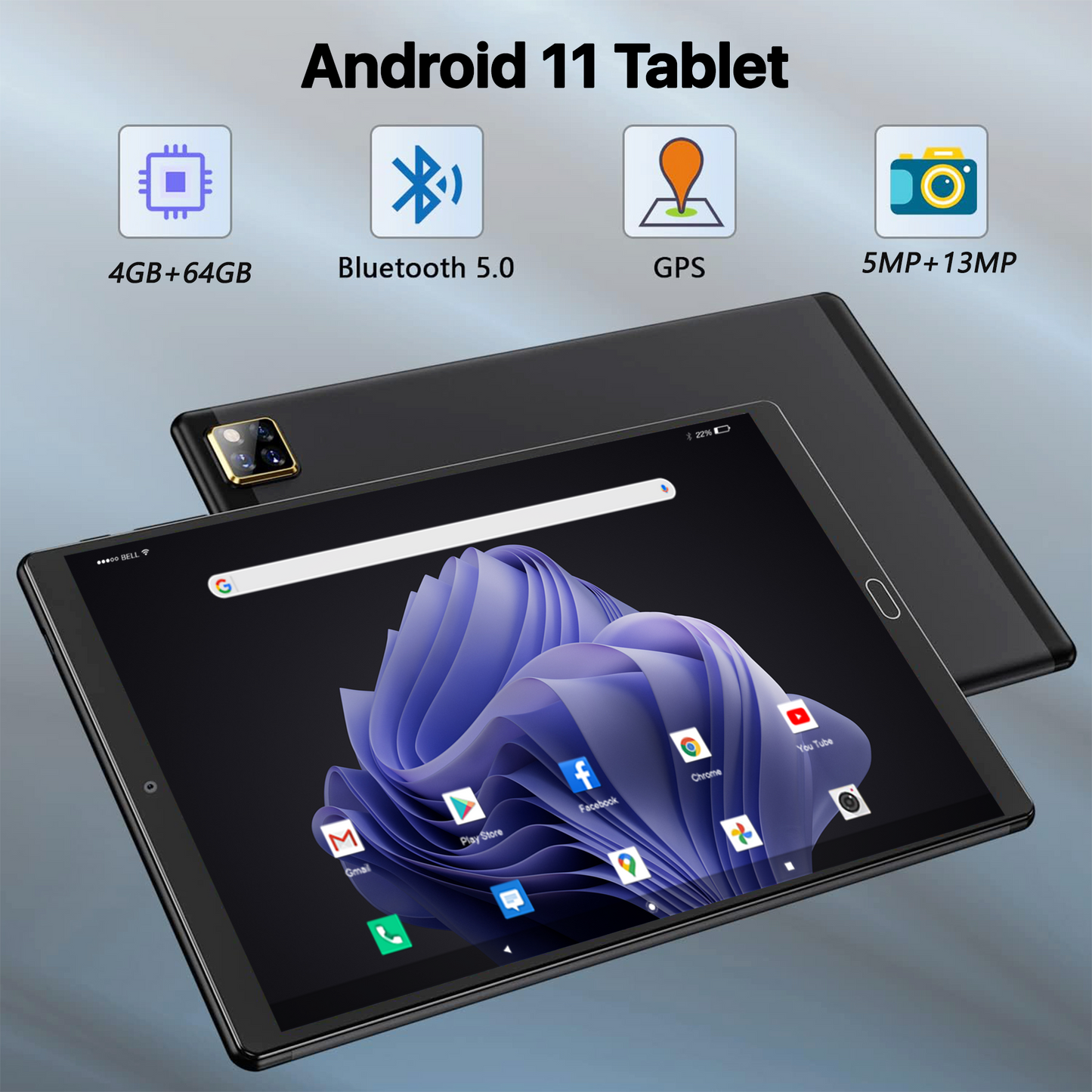 Tablet 10 inch Android 11 Tablet with Keyboard 4GB Ram 64GB Rom Quad Core Arm 5G Wifi Bluetooth 5.0 Gps IPS