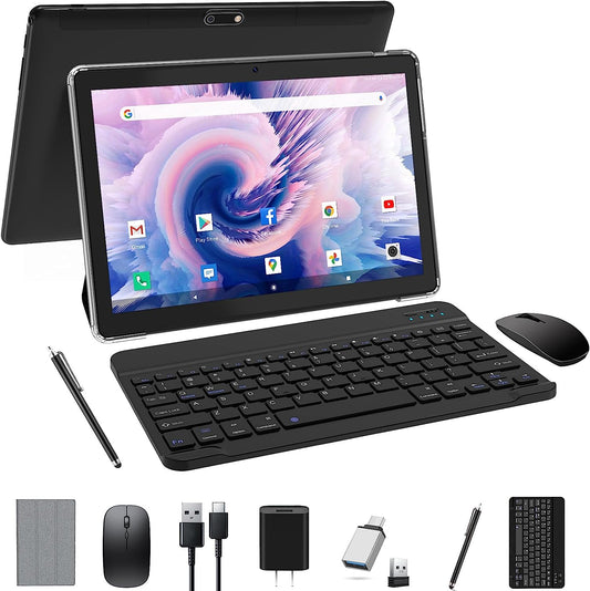 Suminoc 2 in 1 Android Tablet, 10 Inch Android 11 Tablets with Keyboard Mouse Case Stylus Quad Core 4GB Ram 64GBRam 128GB Expandable, 5G WiFi Tablet IPS HD Bluetooth