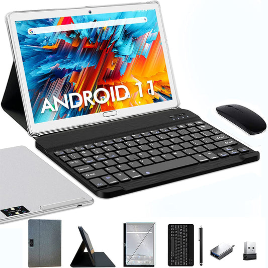 Tablet 10.1 Inch Android 11 Tablets 4G RAM 64GB ROM Octa-Core Keyboard 13MP Camera, Bluetooth, WiFi, GPS