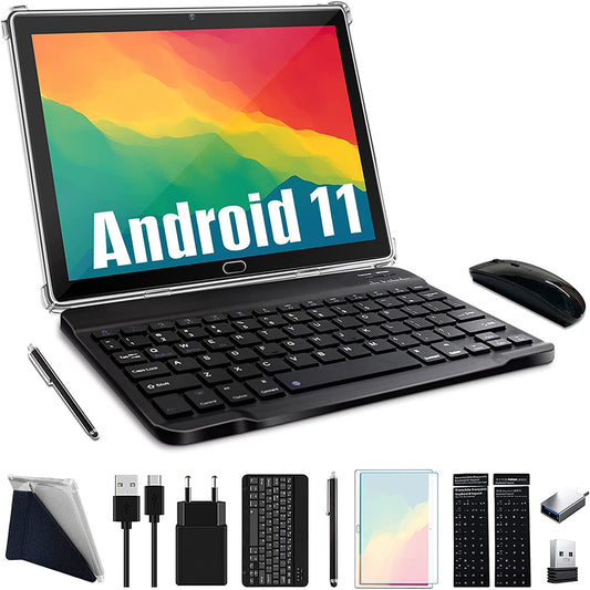 Android 11.0 Tablet 10.1 inch 4G Cellular Tablet with Keyboard, Octa-Core, 64GB Rom 4GB RAM, Mouse, Stylus, Case